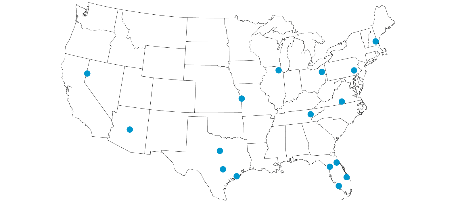 Map of the US showing Charger Water locations
